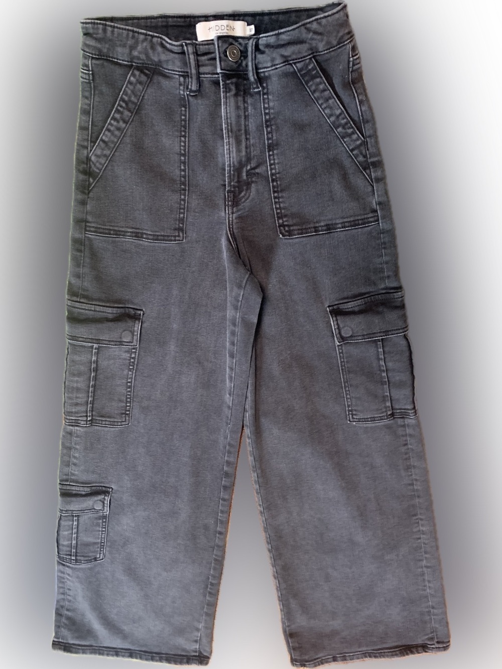 HIDDEN JEANS Charcoal Nori Cargo Wide Leg Stretch Jeans
